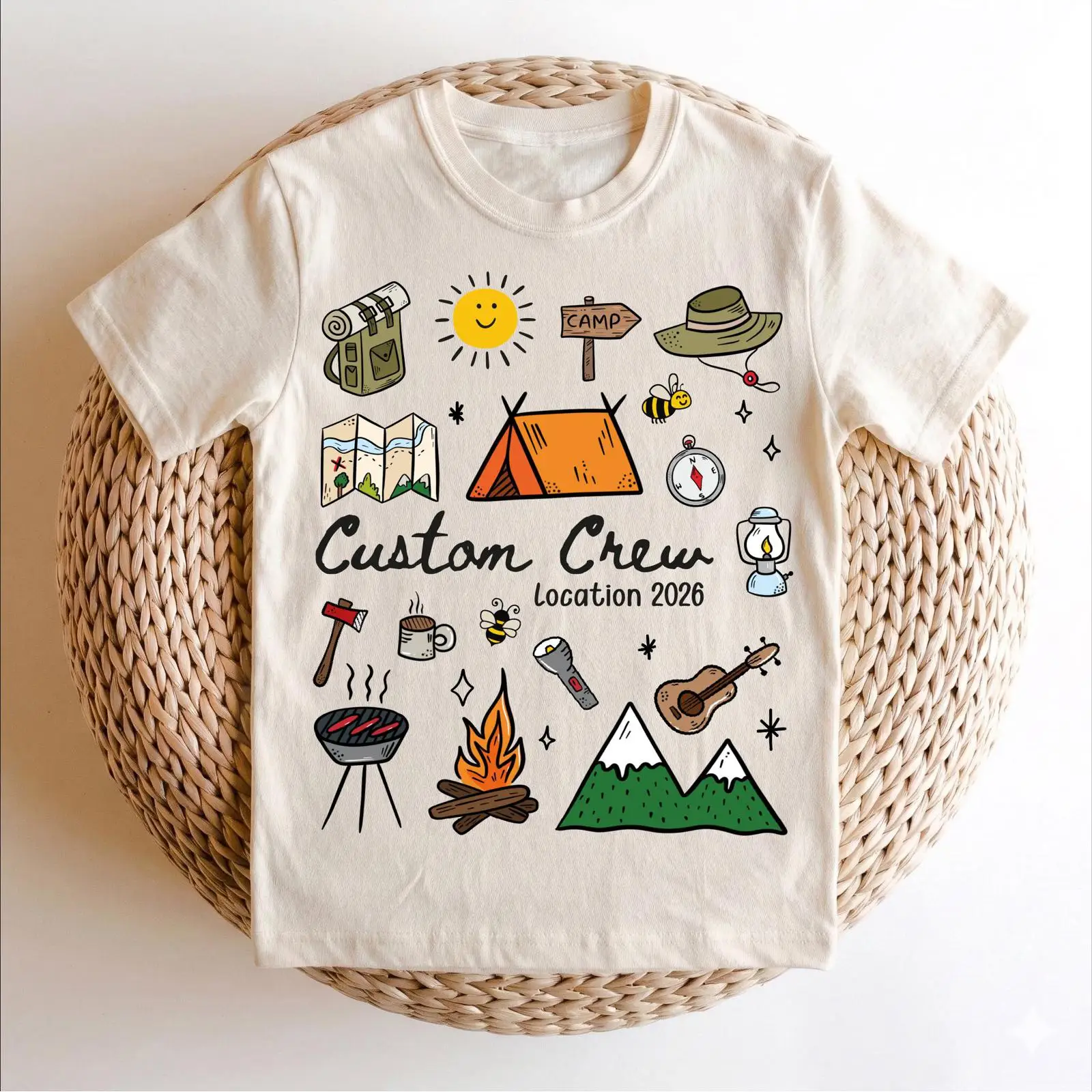 Outdoor Adventure Group - เสื้อยืด Custom Camping Crew 2026 แบบสั่งทำพิเศษสำหรับครอบครัว