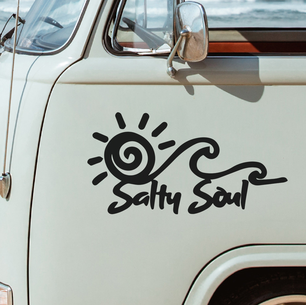 Outdoor Adventure Words - Salty Soul สติกเกอร์ไวนิลลายคลื่นแสงแดดการผจญภัยกลางแจ้งธรรมชาติชายหาดโอเชี่ยนรถรถบรรทุกตัวถังรถ RV อุปกรณ์ตกแต่ง