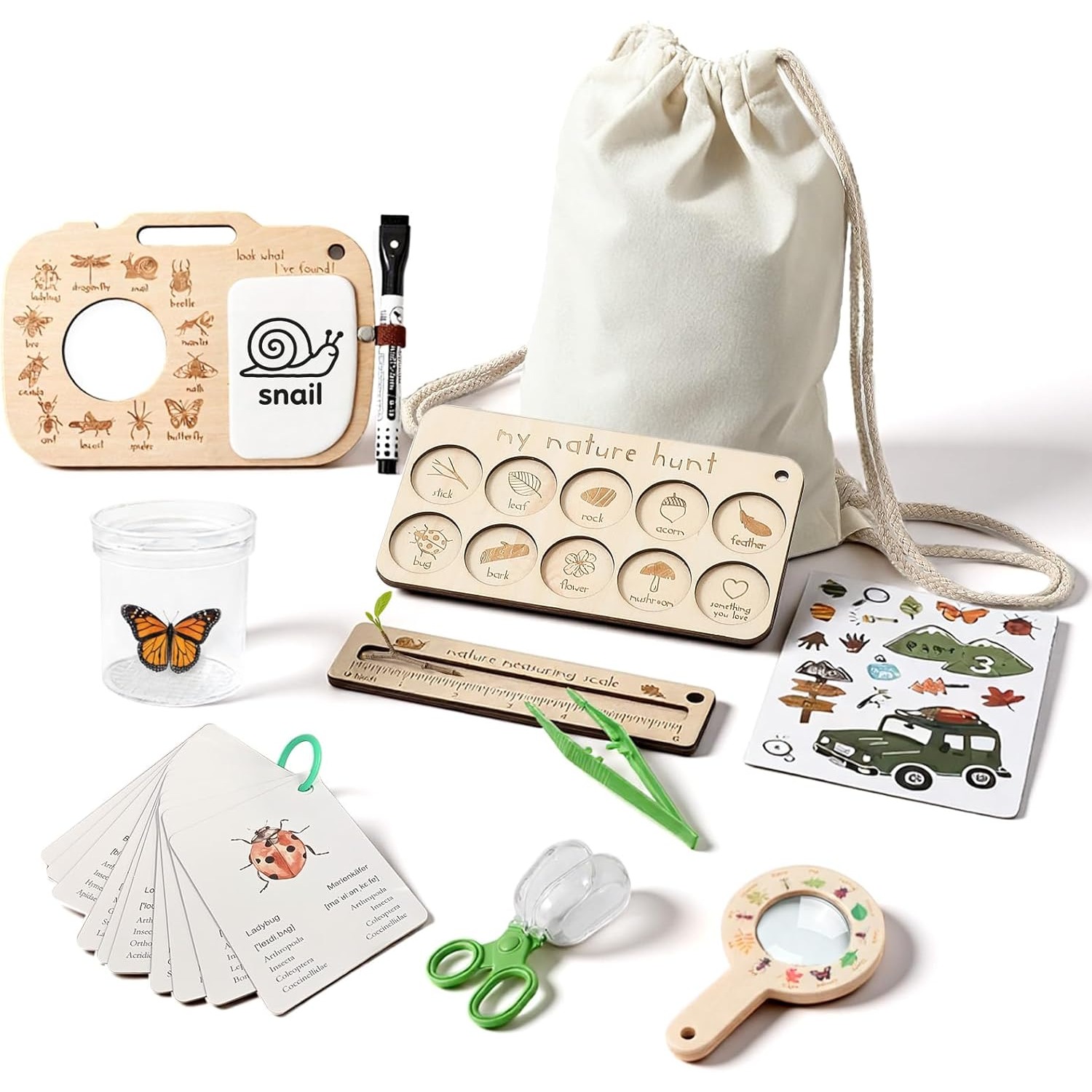 Outdoor Adventure Toys For Kids - ชุดจับแมลงสำหรับเด็ก พร้อมกล่องใส่แมลง การ์ดการเรียนรู้ และกระดานสังเกตการณ์ ของเล่นกลางแจ้ง ของขวัญผจญภัยตามล่าหาแมลง